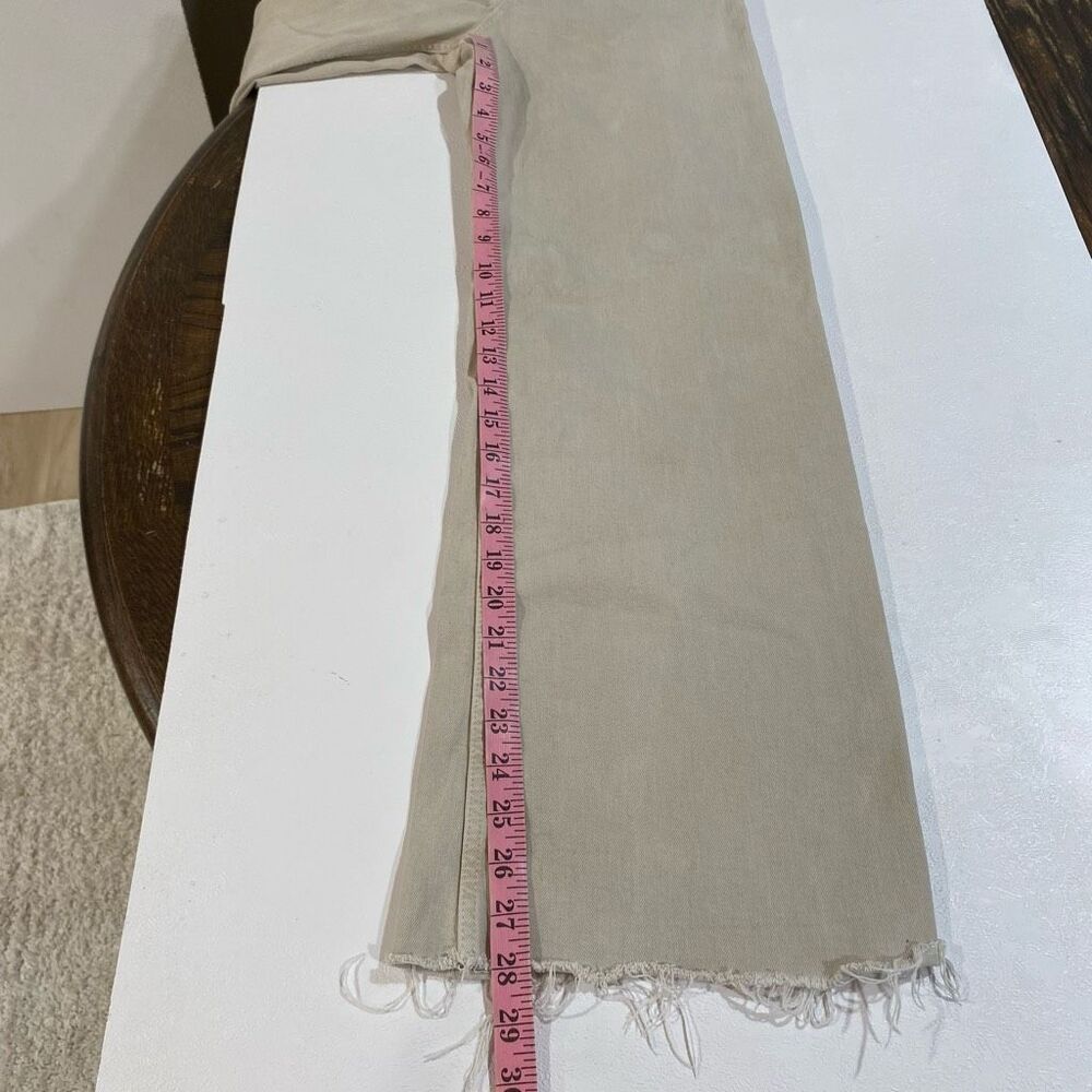 Zara Marine Straight Beige Wide Leg Jeans Frayed Hem US 0 - Picture 7 of 9